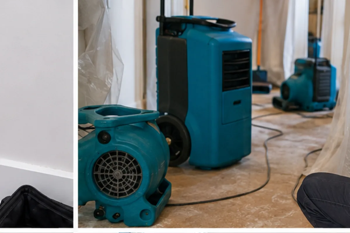 Houston technician checking dehumidifier and air mover performance